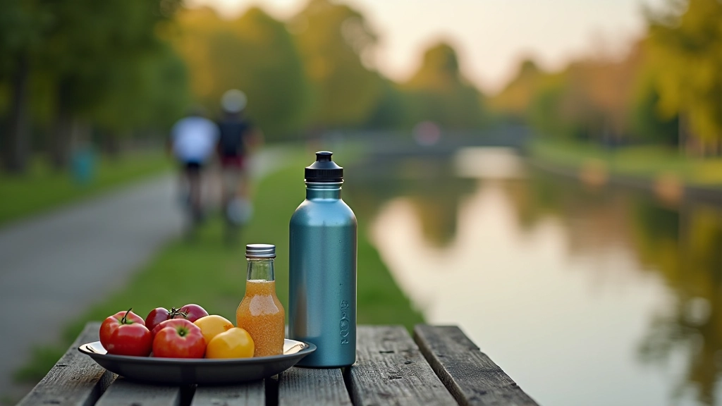 Water bottles and snack containers in cyclist's backpack, cycling jersey pocket, trail-side rest area