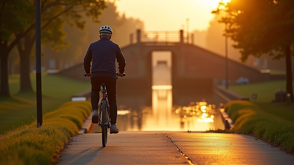 Cyclist on Augustów Canal towpath