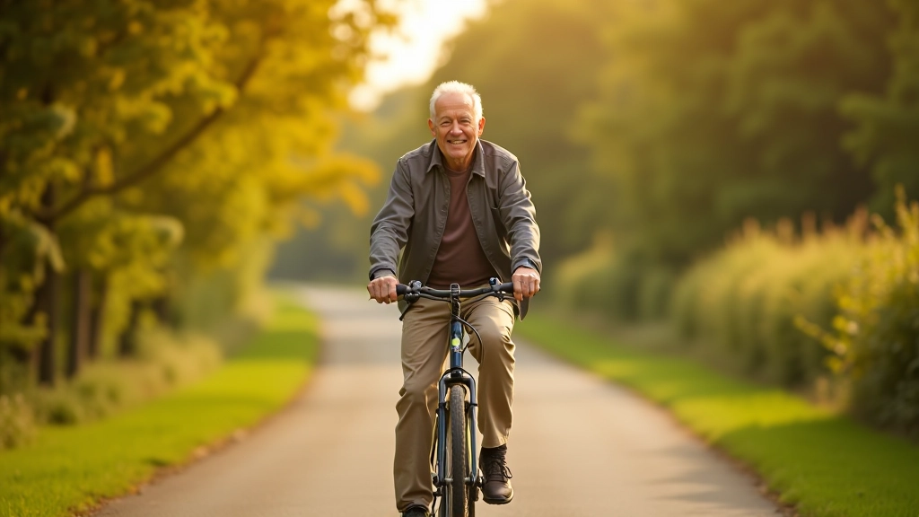 Mature cyclist enjoying a peaceful ride on the Augustów Canal towpath among heritage scenery
